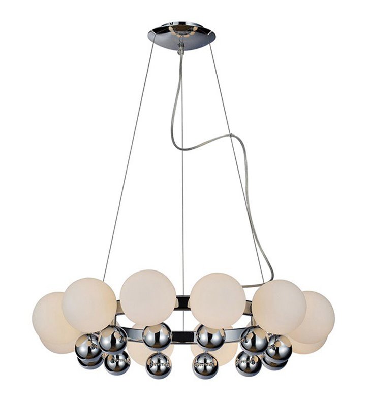 Żyrandol lampa wisząca Esperanza chromowana obręcz ze szklanymi białymi kulami do salonu sypialni jadalni nad stół