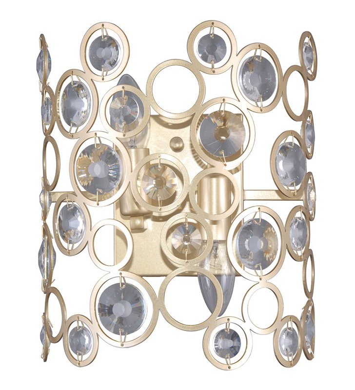 Złoty ażurowy kinkiet z okrągłymi kryształkami Nardo dekoracyjny do salonu pokoju dziennego sypialni
