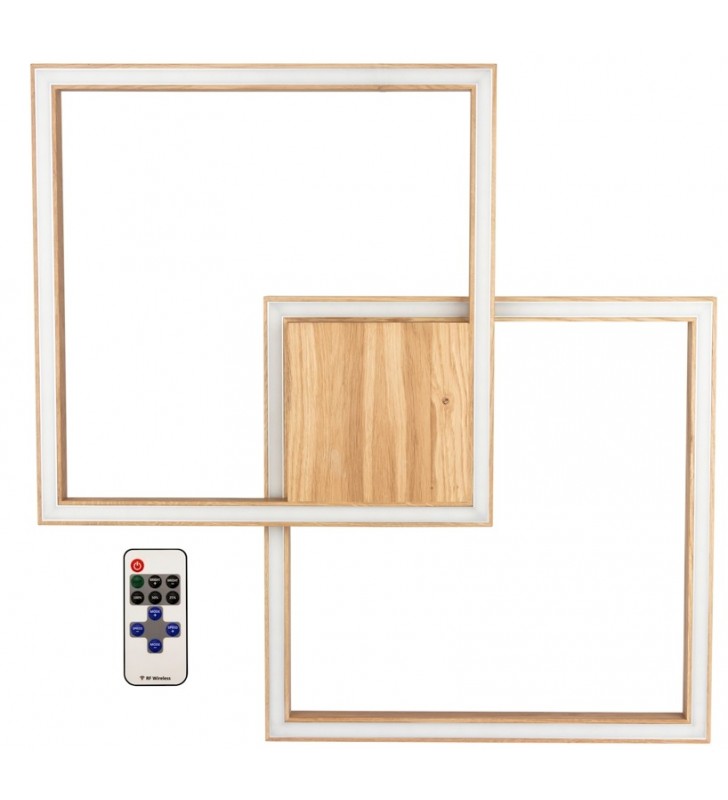 Plafon Ramme połączenie dwóch kwadratów drewno dąb do salonu sypialni na przedpokój pilot do zdalnego sterowania