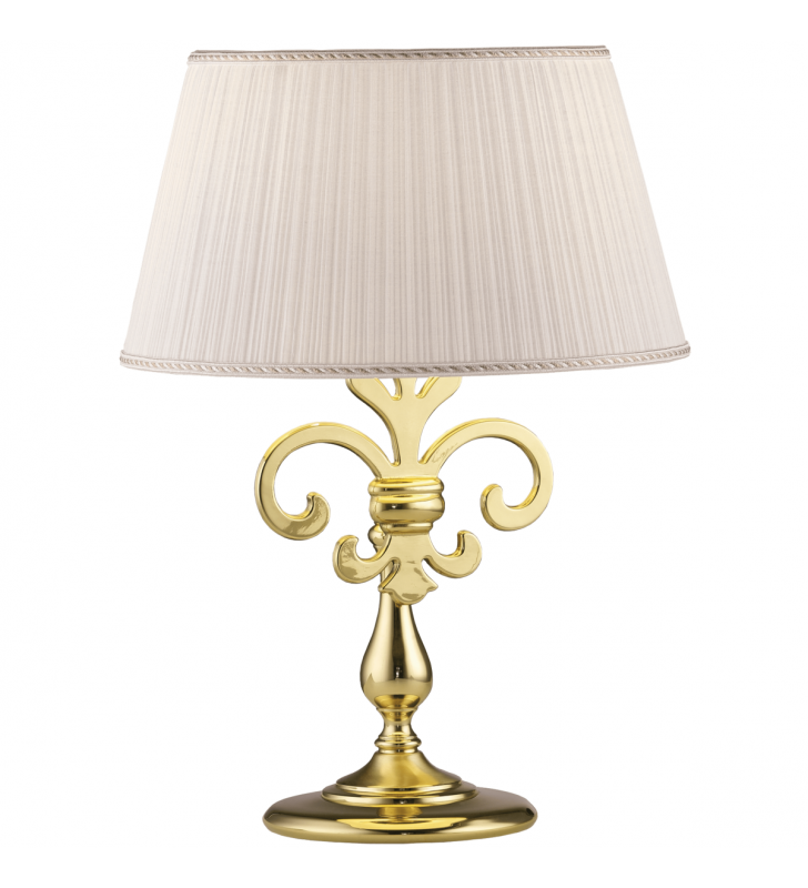 Stylowa złota lampa stołowa gabinetowa Fiocco z białym abażurem do biura sypialni na komodę