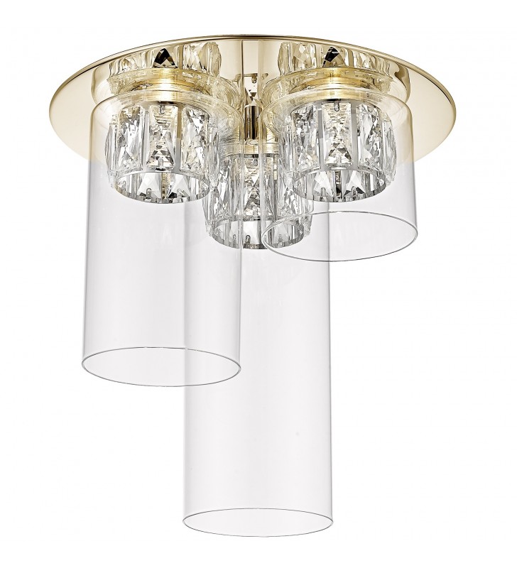 Okrągła stylowa lampa sufitowa z 3 podwójnymi kloszami Gem złoto francuskie