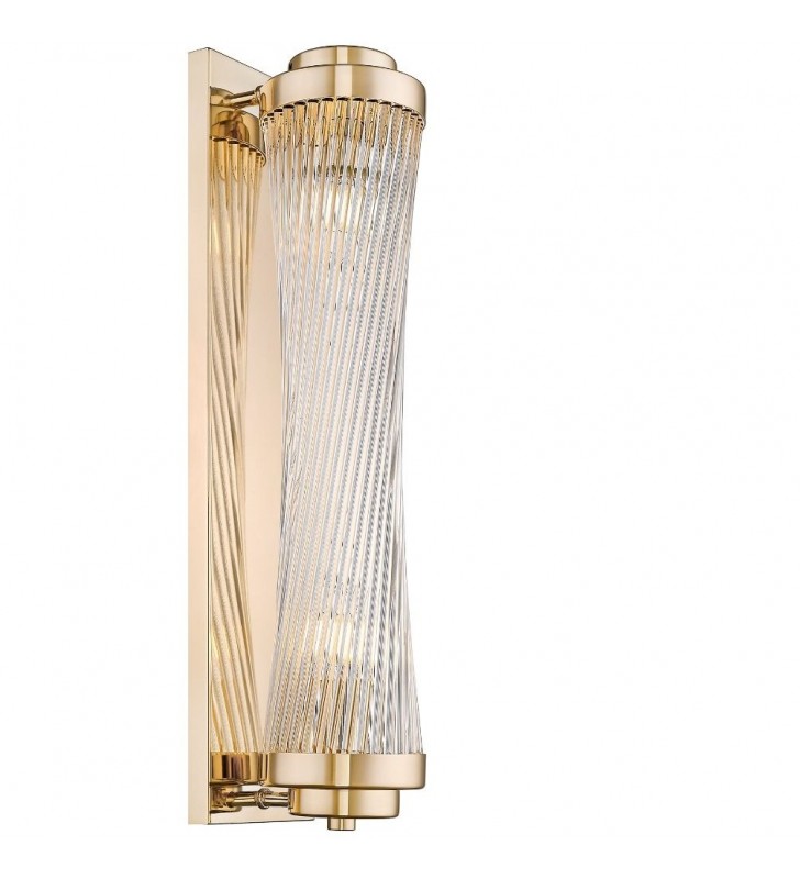 Kinkiet Sergio pionowy szklany bezbarwny klosz wykończenie francuskie złoto wysokość 57cm