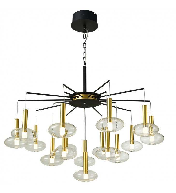 Nowoczesna lampa wisząca żyrandol Hasselt LED czarno złoty szklane klosze