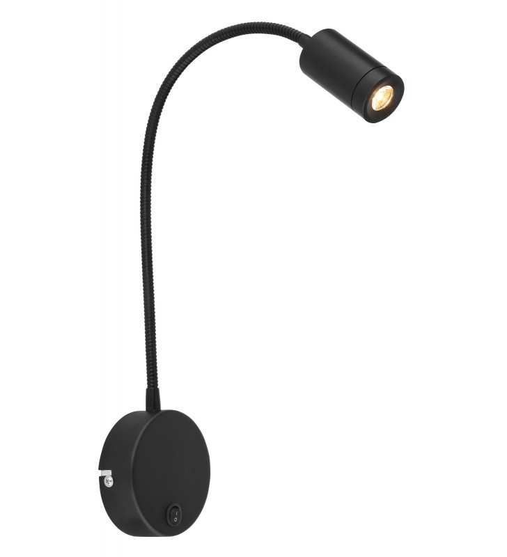 Czarna matowa lampa ścienna z giętkim ramieniem Milly LED włącznik na lampie