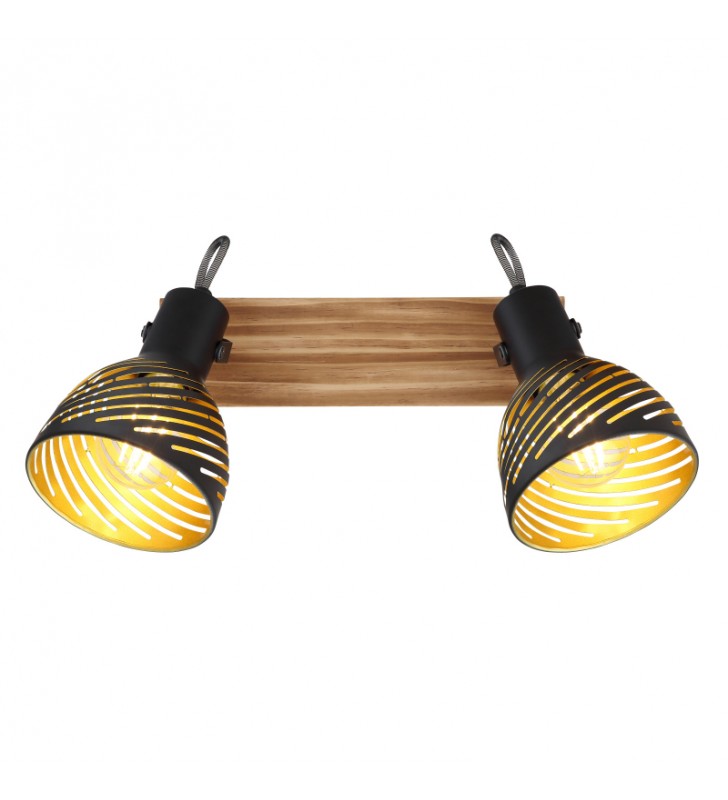 Lampa sufitowa Lenna czarno złote klosze metalowe drewniana podsufitka na 2 żarówki np. na przedpokój