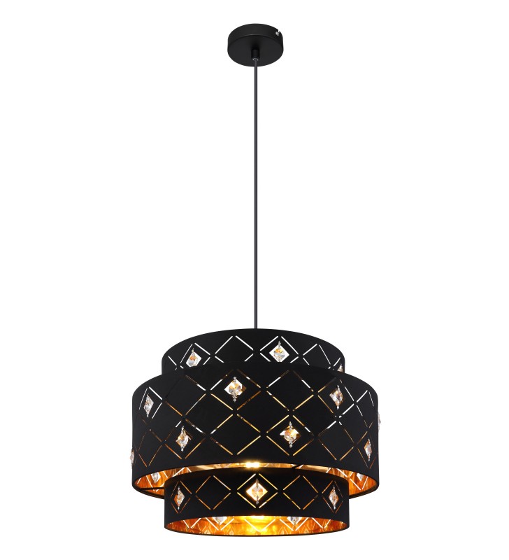 Czarna lampa wisząca z abażurem Abbey 40cm złoty środek dekor akrylowe kryształki do salonu sypialni jadalni