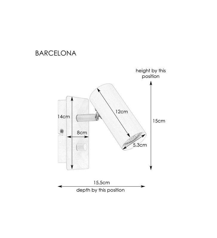 Metalowy kinkiet z włącznikiem na lampie Barcelona biały z przewodem