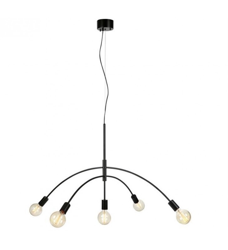 Duża lampa wisząca żyrandol Crux czarna nowoczesna 5 ramienna bez kloszy do salonu do jadalni nad stół