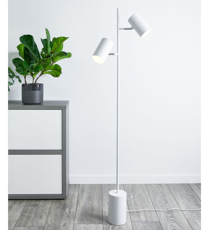 2 punktowa biała lampa podłogowa Twin styl nowoczesny np. do pokoju młodzieżowego