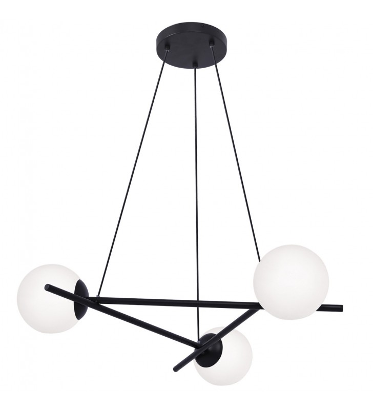 Trójkątna lampa wisząca nad stół Arton czarna 3 okrągłe szklane klosze ball Kaja