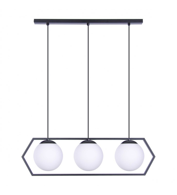 Lampa wisząca Favo metalowa czarna ramka z 3 szklanymi kloszami nad stół