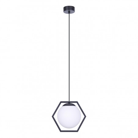 1 zwisowa czarna lampa wisząca Favo metal hexagon szklany klosz kula