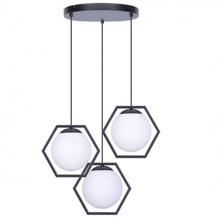 Lampa wisząca Favo okrągła spirala 3 hexagony szklane klosze kule do jadalni kuchni salonu sypialni